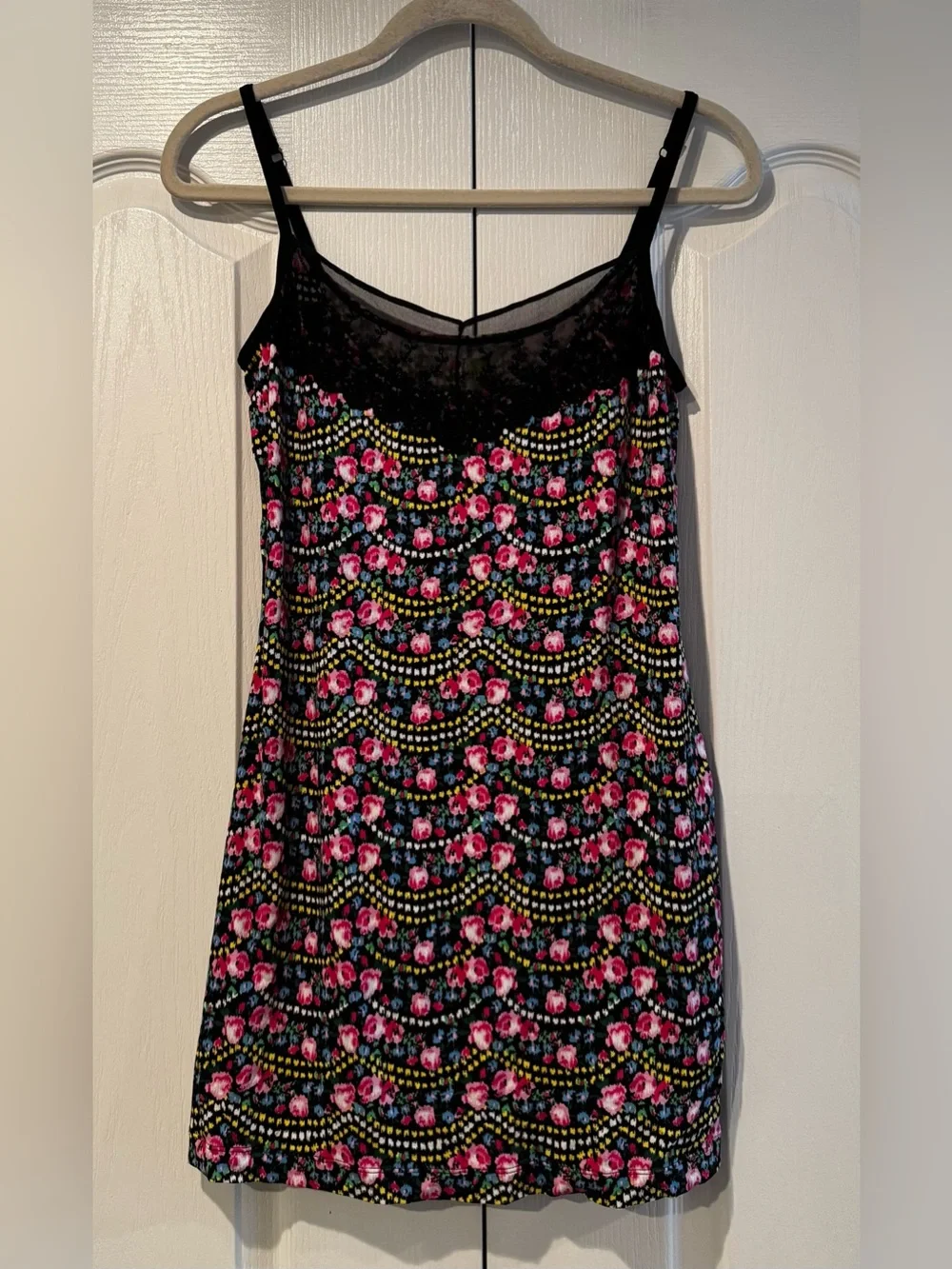 Free People Intimately Black with Pink & Yellow Floral Printed Camisole - Size L